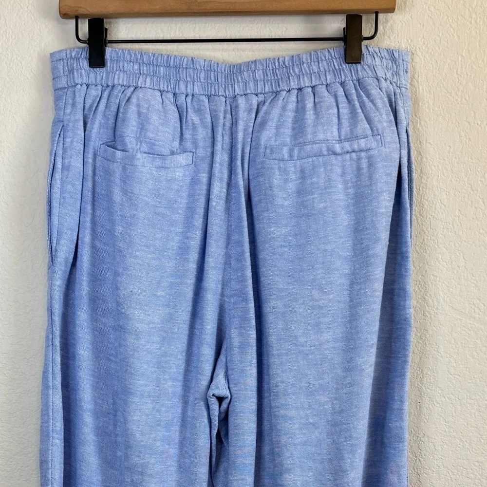 Banana Republic Blue High Rise Wide Leg Linen Blend Pull On Stretch Waist Pants